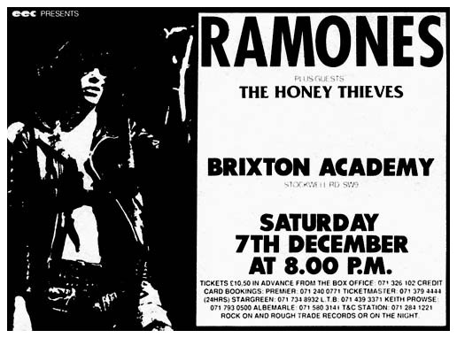 The Ramones - London - Brixton Academy - 07.12.91 - Advert