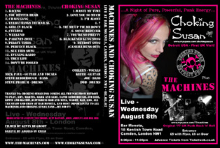 Angels in Exile Graphic Design - DVD Cover - Choking Susan + The Machines - 'A Night of Pure, Powerful Punk Energy' - Live at Bar Monsta, Camden, London - 08.08.07