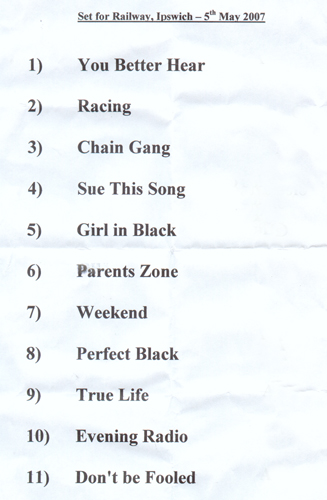 The Machines - Live at The Railway, Ipswich - 05.05.07 - Setlist