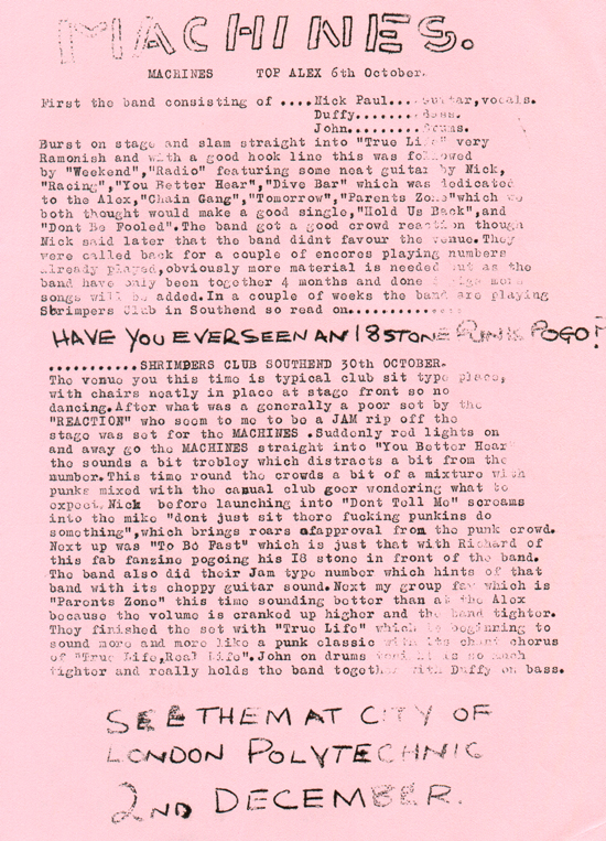 Gig Reviews from Strange Stories Fanzine #2 - 1977