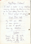 Machines - Everythings Technical, Weird Phone Calls and Cyclone - Hand written Machines lyrical excerpts by Nick Paul, given to Dave Tulloch for a Machines feature in Strange Stories #3 - 1977
