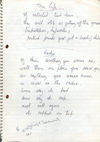 Machines - True Life and Evening Radio - Hand written Machines lyrical excerpts by Nick Paul, given to Dave Tulloch for a Machines feature in Strange Stories #3 - 1977