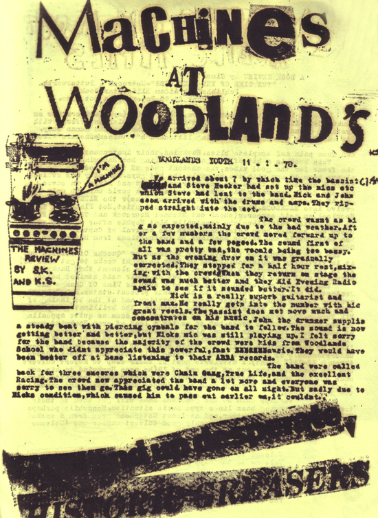 Machines - Live at Woodlands - 11.01.78 - Gig Review from Strange Stories #4 - 1978
