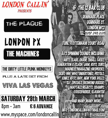 The Machines - Live at The 12 Bar Club, Denmark Street, London WC2 with The Dirty Little Punk Monkeys, London PX + The Plague - 29.03.08 - Poster