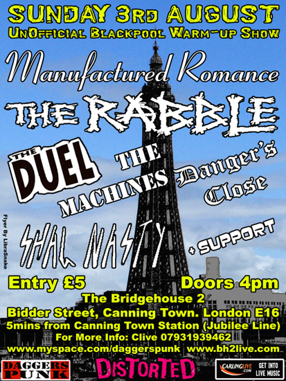 The Machines + Shag Nasty + Danger's Close + The Duel + The Rabble + Manufactured Romance - Live at The BridgeHouse 2, Canning Town, London - 03.08.08 - Poster