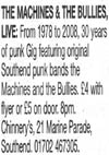 The Machines + The Bullies - Live at Chinnerys - 21.08.08 - Evening Echo Gig Listing