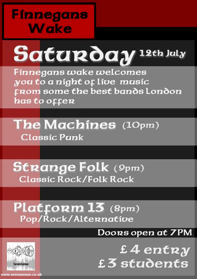 The Machines - Live at Finnegan's Wake, Ealing, London with Strange Folk - 12.07.08 - Poster #2