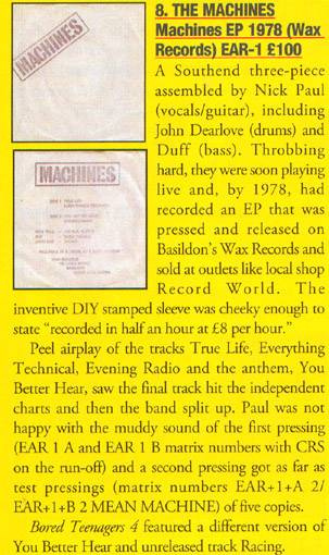 The Machines - Record Collector - March 2010, Issue 373 - Punk's Not Dead: 43 Lost Classics - The Machines listing on Page 44 (No.8 - 'True Life' EP - Value &pound;100)