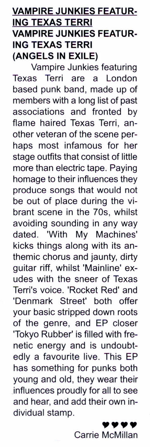 Black Velvet Magazine - #77, 2013 - The Vampire Junkies Featuring Texas Terri CD Review By Carrie McMillan - UK