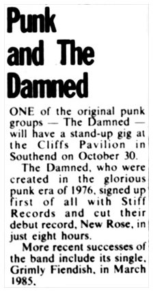 The Damned - Live at The Cliffs Pavilion, Southend-on-Sea - 30.10.86 - Southend Standard Recorder 10.10.86