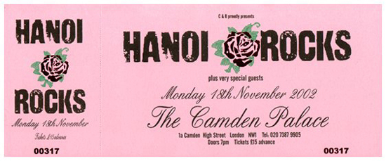 Hanoi Rocks - Live at The Camden Palace, London, England - 18.11.02 - Ticket
