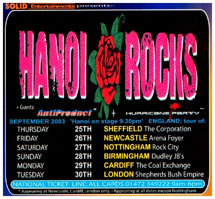 Hanoi Rocks - UK Tour 2003 - Music Press Advert