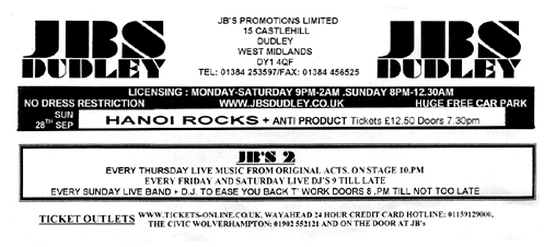Hanoi Rocks - Live at JB's, Dudley, England - 28.09.03 - Advert
