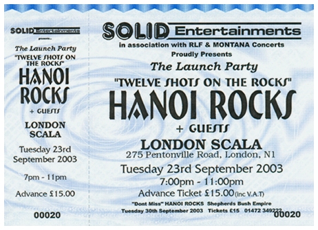 Hanoi Rocks - Live at The Scala, London, England - 23.09.03 - Ticket