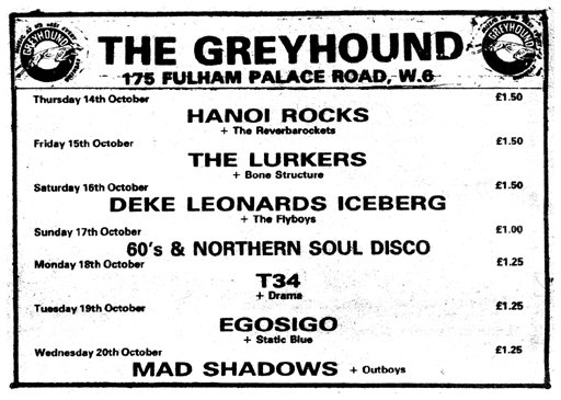 Hanoi Rocks - Live at The Greyhound, London, England - 14.10.82 - Advert