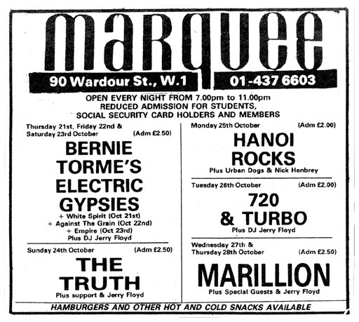 Hanoi Rocks - Live at The Marquee, London, England - 25.10.82 - Advert