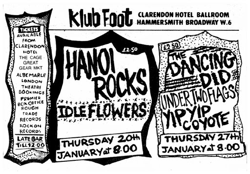Hanoi Rocks - Live at Klub Foot, The Clarendon Hotel Ballroom, London, England - 20.01.83 - Advert
