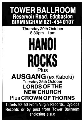 Hanoi Rocks - Live at The Tower Ballroom, Edgbaston, Birmingham - 20.10.83 - Advert