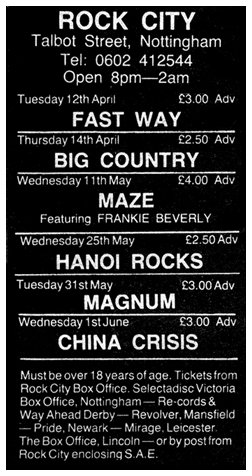 Live at Rock City, Nottingham, 25.05.83 - Advert