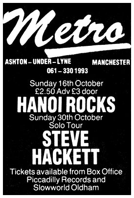 Hanoi Rocks - Live at Metro, Ashton-Under-Lyne, Manchester - 16.10.83 - Advert