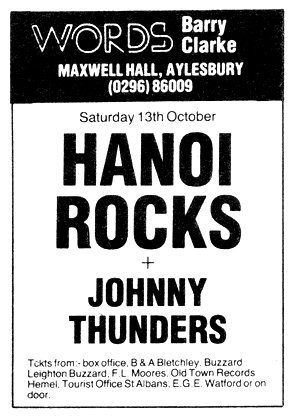 Hanoi Rocks - Live at Maxwell Hall, Ayelsbury - 13.10.84 - Advert