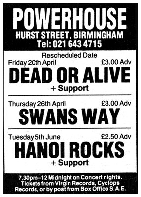 Hanoi Rocks - Live at The Powerhouse, Birmingham - 05.06.84 - Advert