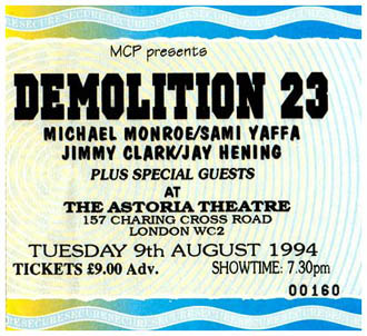 Demolition 23 - Live at The Astoria, London, England - 09.08.94 - Ticket