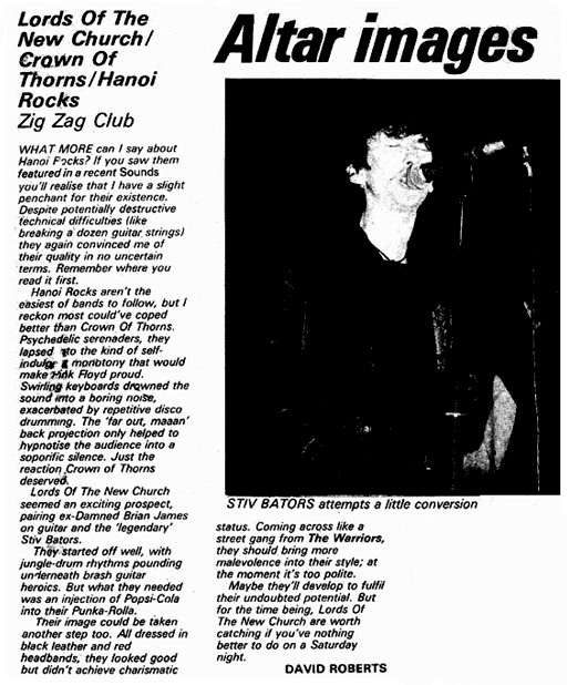 The Lords of The New Church - Music Paper Live at The Zig Zag Club Review 