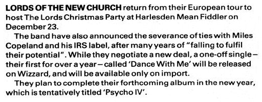 The Lords of The New Church - Music Paper Miscellaneous Report