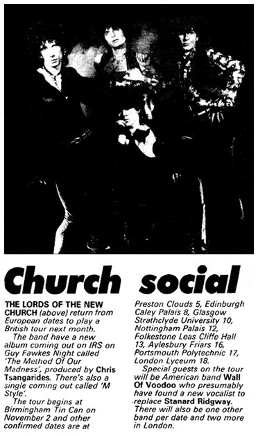 The Lords of The New Church - Music Paper 'The Method To Our Madness UK Tour' Announcement