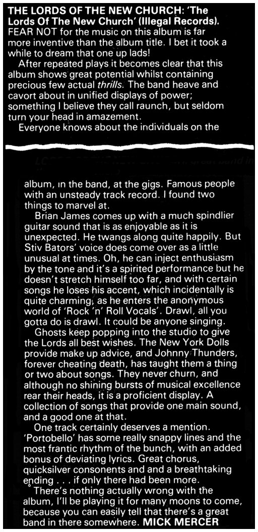 The Lords of The New Church - Music Paper 'The Lords of The New Church' album review #2
