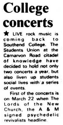 The Lords of The New Church - The Standard Recorder, Southend-on-Sea, Essex - 01.03.85