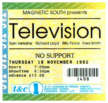 Television - Live at The Town and Country Club, London - 19.11.92 - Ticket