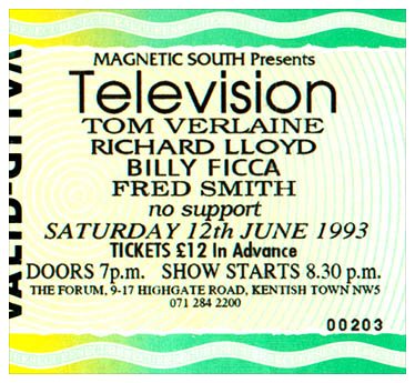 Television - Live at The Forum, London - 12.06.93 - Ticket
